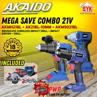 SYK AKAIDO AKMH21BL AKM9021BL AK21BL-10MM 21V Mega Save COMBO Brushless Cordless Impact Drill Impact