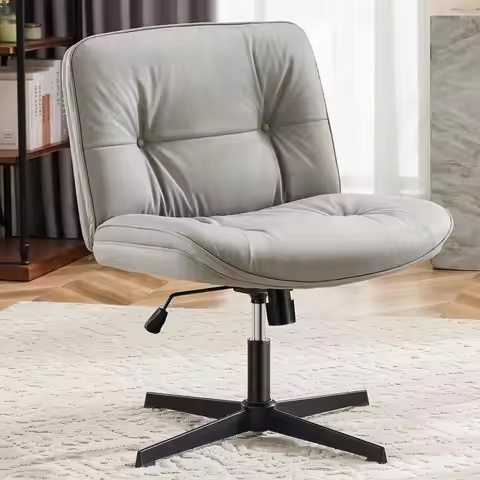 Criss Cross Chair Without Wheels, Cross Legged Office Chair, Armless Wide Vanity Desk Chair with Com