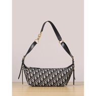 DIOR D-Journey Zipper Opening Closing Cotton Shoulder Bag Small Female Blue