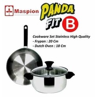 Maspion Panda Fit B Dutch Oven 18 cm and Frypan 20 cm Stainless Steel Frying Pan Set - Silver
