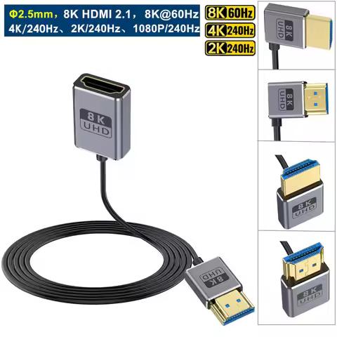 8K Right Angle HDMI Extension Cable 1FT,Ultra Thin Coaxial 90 Degree HDMI M to F Cable(48Gbps,8K@60H