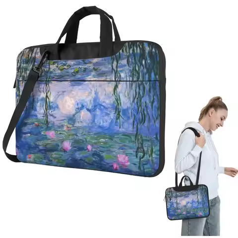 Claude Monet - Water Lilies Crossbody Laptop Bag Case Computer Bag Resistant Protective Notebook Pou