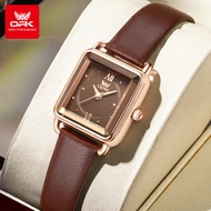OPK นาฬิกาผู้หญิงแท้ควอตซ์ใหม่เรียบง่ายสายหนังแท้ขนาดเล็กเรียบง่ายและสง่างามนาฬิกาลำลองเกาหลี