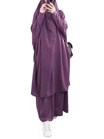 Eid Muslim Women Long Khimar+skirt 2 Piece Set Prayer Garment Abaya Ramadan Gown Dubai Arab Islamic 