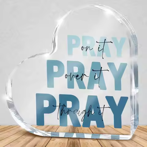 Religious Plaques Christian Woman Decor Gifts, Prayer Room Decor, Pray on it Pray over it Acrylic Si