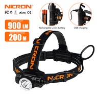 NICRON ไฟฉาย H30 9 วัตต์ความสว่างสูงมากโฟกัสไฟฉาย LED แบบพกพากันน้ำ IPX8 900LM ไฟหน้าไฟฉาย USB โคมไฟ