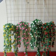 Bunga Priti +Pot Gantung Tali /Bunga Juntai Plastik /Bunga Gantung