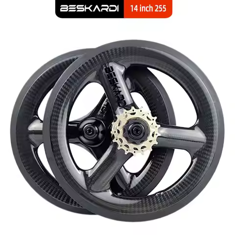 14 Inch 255 Folding Bike Carbon Wheels 14'' 3 Speed with Flywheel 74/85 Mini Bicycle V 6 Bolts Disc 