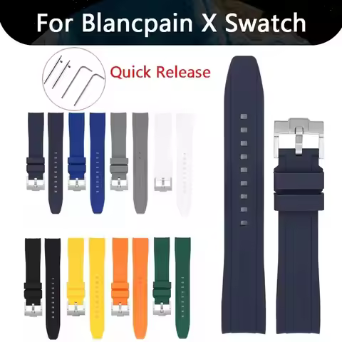 Curved Interface Silicone Strap for Swatch x Blancpain Fifty Fathoms 22mm Men Women Diving Sport Wat