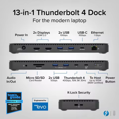 Used Brand Plugable TBT4-UD5 Thunderbolt 4 Dock 100W PD Charging Laptop Dock Station Dual Monitor Su