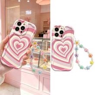 เคสโทรศัพท์ลายหัวใจขอบคลื่นหลายชั้น สีชมพูไล่เฉดและขาวสไตล์วินเทจ Y2K มิลเลนเนียม หวานซ่อนเผ็ด ซิลิโ