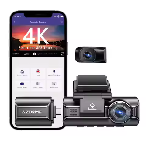 AZDOME M550 Max 4K IPS Screen Dashcam with WDR Functions Front Rear 4K Wifi GPS Driving Recorder Bla