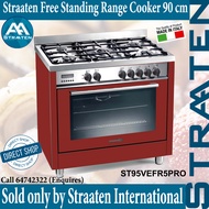 Straaten 90cm Free Standing Range Cooker ST95VEFR5PRO 5kW Wok Brass Burner &amp; Electric Oven (Burgundy Red)