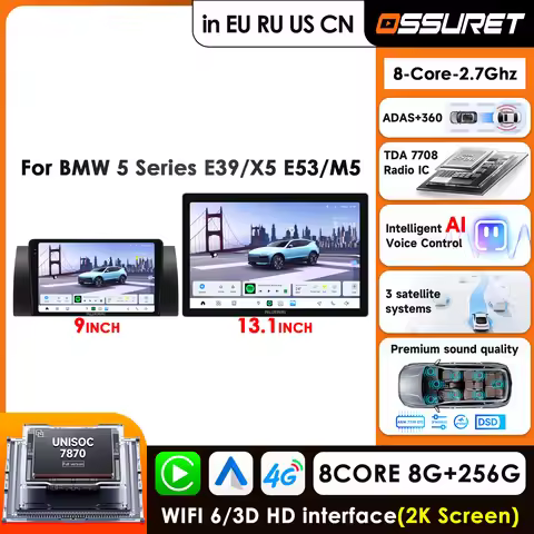 13.1 inch 2K 3D Screen BMW 5 Series E39 1996 - 2003 M5 for BMW X5 E53 2002 - 2007 Carplay Android Au