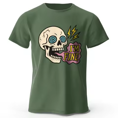 Men's I Am Fine Printed T-Shirt 100% Cotton Oversized Sarcastic Graphic Tees for Women Summer Tops M