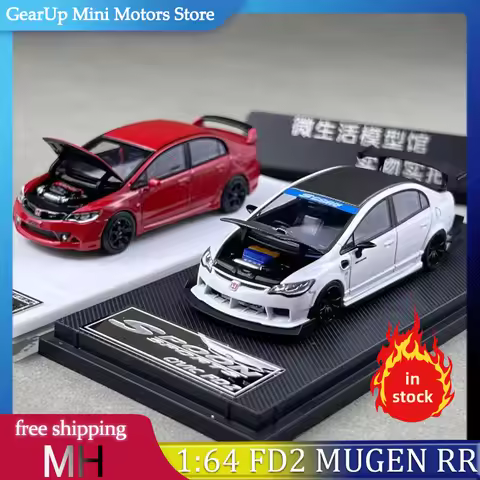 MotorHelix 1:64 Honda Civic FD2 Mugen RR Alloy Diecast Car Model JDM Collectible Toys for Enthusiast