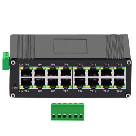 Industrial 16-RJ45 Port 10/100/1000BASE-T Ethernet Switch (PoE) Default DIN-Rail Bracket installed