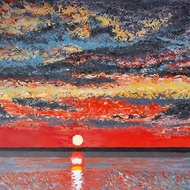 Sunset Painting Seascape Original Artwork Oceanic Natural Landscape Wall Art