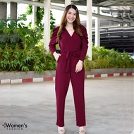 Women Fashion จั้มสูทขายาว แขนยาว แขนจีบ City chic จั๊มสูทแฟชั่นไขว้หน้า ผ้ายืดทั้งตัว M อก36-40นิ้ว