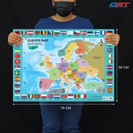 Plastic Poster-Paper European MAP (EUROPE MAP) Size 50x70 Cm. Country Name 2 Languages Thai-English
