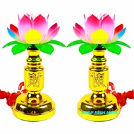 [Set Of 2] Large Lotus Worship Lamp, Altar Lamp, Buddha Worship Light, Lotus Lamp, Earth Worship Lamp - Altar Lamp - Altar Lamp