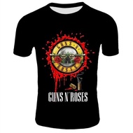 Fashion Men Black Tshirt Punk T Shirt Guns N Roses T-Shirt Heavy Metal Tops 3D Gun Rose Print Dress Hip Hop Casual Mens T-shirtanime T shirt Others