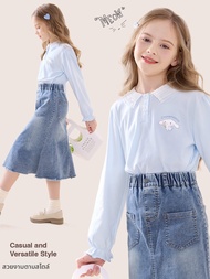 Hello Kitty | เสื้อแขนยาวคอลลาร์ปีเตอร์แพนน่ารักสำหรับเด็กผู้หญิง