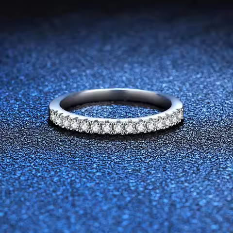 14K 18K White Gold Ring for Women Au585 Au750 Round Moissanite Solitaire Eternity Band for Engagemen