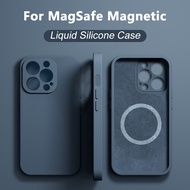 [Woo Fashion Case] เคสซิลิโคนเหลวของแท้สำหรับ iPhone 14 12 11 13 Pro Max Mini XR X 8 Plus SE Magsafe ชาร์จไร้สายเคสแม่เหล็ก