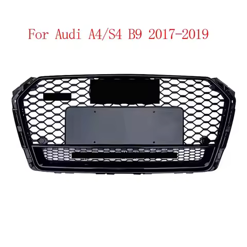 For RS4（Quattro） Style Front Sport Hex Mesh Honeycomb Hood Grill Gloss Black For Audi A4/S4 B9 2017 