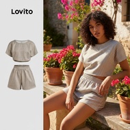 Lovito Women's Light Khaki Side Stripe Shorts for Spring/Summer L143ED539