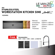 LEVANZO Kitchen Sink Nano Stainless Steel Workstation Series #12048SG