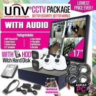 UNV CCTV PACKAGE WITH AUDIO Complete Set / DVR 4 Channel / WITH HARD DISK OPTION / MONITOR / CABLES
