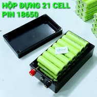 Vỏ bình acquy pin lithium đựng được 21 cell pin 18650. Hộp được gắn sẵn cọc đồng đỏ đen (âm dương bì