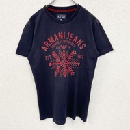 古著ARMANI JEANS 短袖印花 T 卹，休閒，圓領，黑色，尺寸 XS