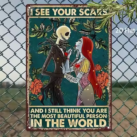 Nightmare Before Christmas Jack Skellington & Sally Metal Wall Art Sign - Tim -Inspired Gothic Iron 