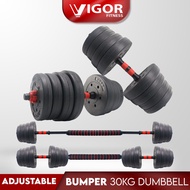 Vigor Fitness Bumper Plate Dumbbel /Barbell Combo With Connector (30kg x 40cm)   / Set Kombinasi Dum