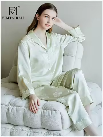 FIMTAIRAH 6A 19MM 100%Silk Pajamas Women's Home Wear long-sleeved two-piece set 100% mulberry silk P