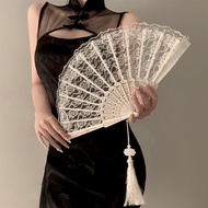 Lace Folding Hand Fan Craft Fan Chinese Style Dance Cloth Folding Fan Handheld for Women Girl