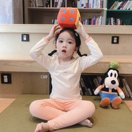 Ljmofa Bộ đồ ngủ giữ ấm bé gái vải cotton màu trơn hoạt hình dài tay cho trẻ em Bộ đồ Pijama 3-9yrs