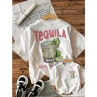 Vintage Tequila Agave Print Couple T-shirts, Summer Fresh Casual Short-sleeve Top