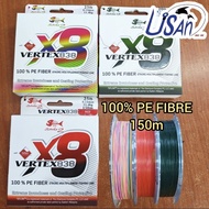 STRIKE 2 X8 VERTEX 838 #150M #100% PE FIBRE BRAID LINE TALI BENANG