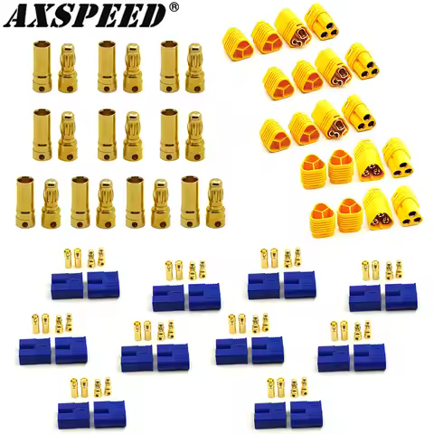 AXSPEED 5Pair Gold Bullet Banana Connector Plug 2.0/3.5/4.0mm EC3 MT60 for ESC Battery Motor RC Car 