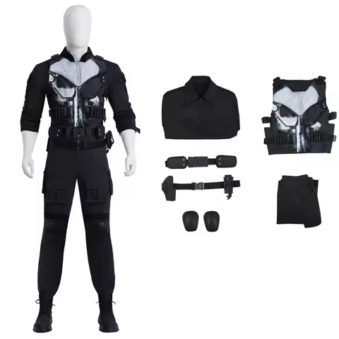 Man Born Again Cosplay Black Punisher Cosplay Costume Top Pants Vest Outfit Full Set Halloween Comic
