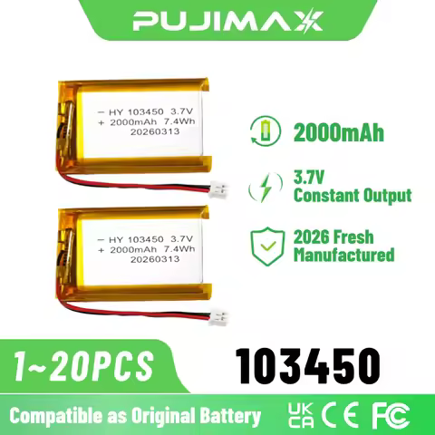 PUJIMAX 103450 2000mAh 3.7V Li-Po Replacement Battery Durable Polymer Battery for PS4 PSP GPS Naviga