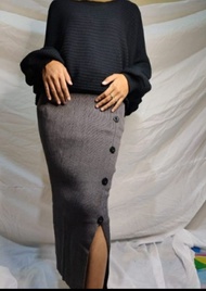 ROK RAJUT MIDI/KANCING 5 BELAH PINGGIR BAHAN PEE