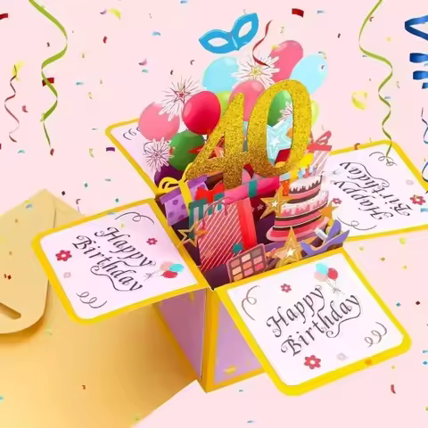 18/30/40/50/60th Happy Birthday Card,Funny Envelope 3D Pop Up Birthday Greeting Card Colorful Flower