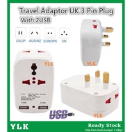 YLK 2 Dual USB 13amp Multi Universal Socket Extension Socket Plug Travel Adaptor UK 3 Pin Plug 国际插头