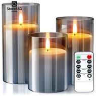 1Set Flameless Candles Christmas Glass with Remote Candles LED Candles Flameless Candles  (Grey)