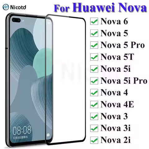 Full Cover Tempered Glass For Huawei Nova 6 5 5i 5T 4 4E 3 3i 2i Screen Protector For Huawei Nova 6 